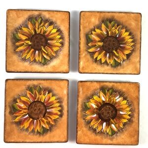 Tuscan sunflower – by clay art – handpainted stoneware salad plates-set of four